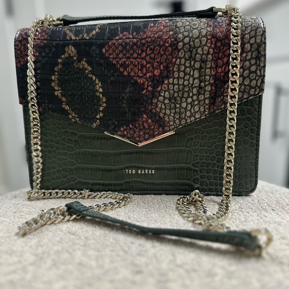 Ted Baker Green and Pink Snakeskin Patterned leather Bag